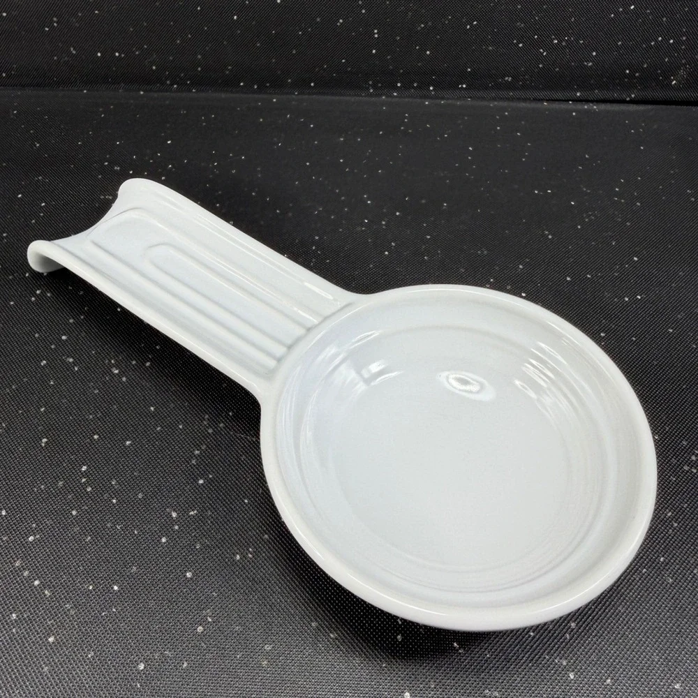 Palate & Plate White Ceramic Spoon Rest Ribbed Handle Stoneware 9x4 Oven Safe